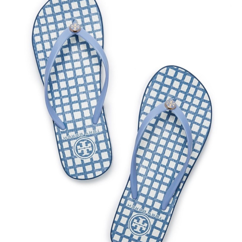 Tory Burch Navy and White Flip Flops Size 7